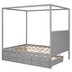 preview thumbnail 12 of 13, Queen Canopy Platform Kids Bed with Twin Trundle, 3-Storage Drawers, Solid Pine Frame, Canopy Roof for Curtains or Lights, Grey