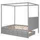 preview thumbnail 12 of 32, Queen Size Canopy Platform Bed with Twin Size Trundle, 3-Storage Drawers, and Sturdy Pinewood Frame, Space-Saving Design, Grey
