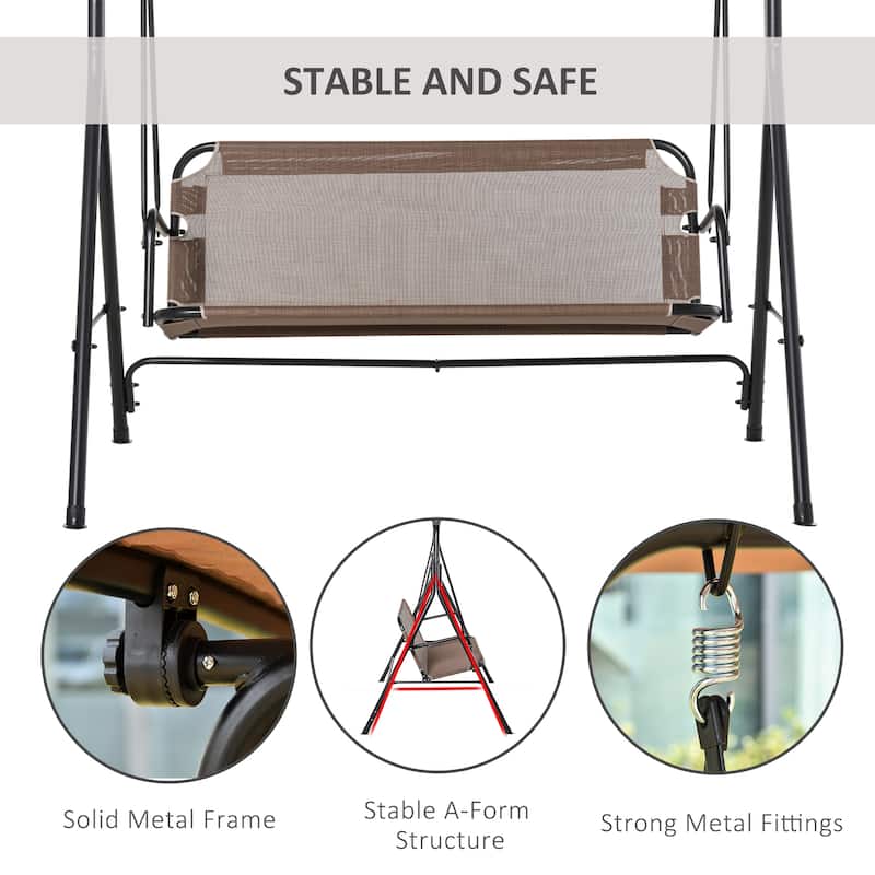 Outsunny Patio Swing Chair with Canopy, Seats 2 Adults Loveseat Bench with Adjustable Tilt Canopy, Armrests, A-Frame Steel