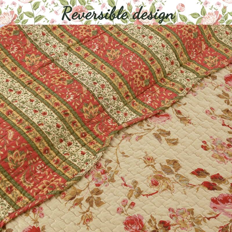 Cozy Line Charleston Cottage Floral Reversible Cotton 3-piece Quilt Bedding Set