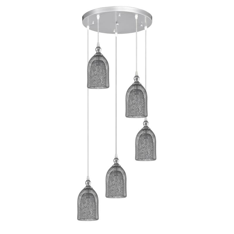 Lilah Silver 5-Light Metal Bell Shades Cluster Cylinder Pendant Light