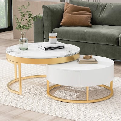 Modern Round Nesting Coffee Table with Drawers