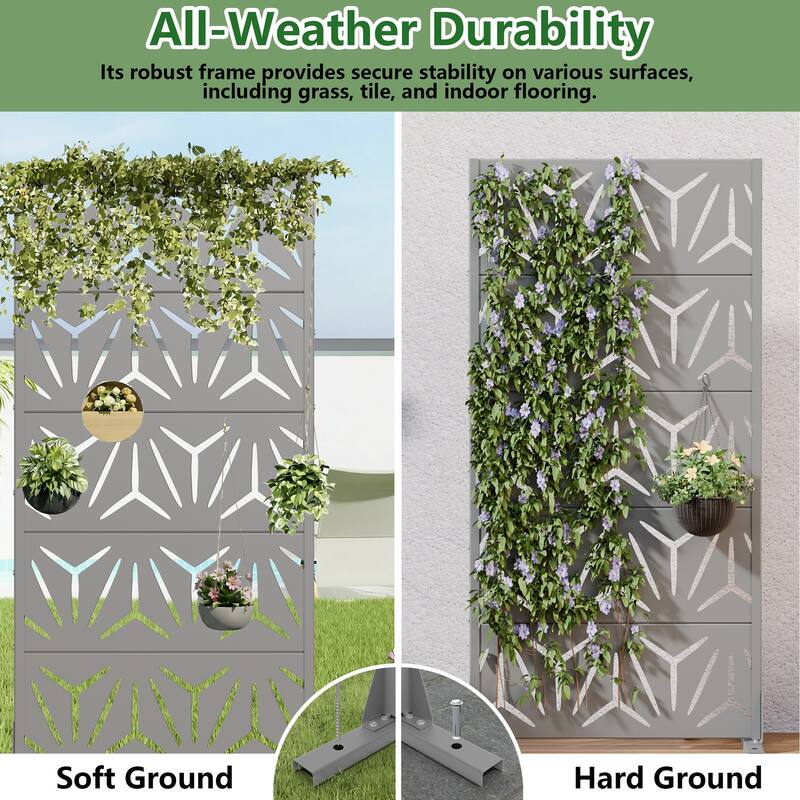 72" H×47"W Dovelina Black Outdoor Freestanding Metal Privacy Screen Decorative Garden Fence