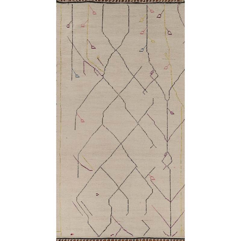 Moroccan Abstract Rug Hand-Knotted Contemporary Wool Carpet - 6'0"x 12'9"