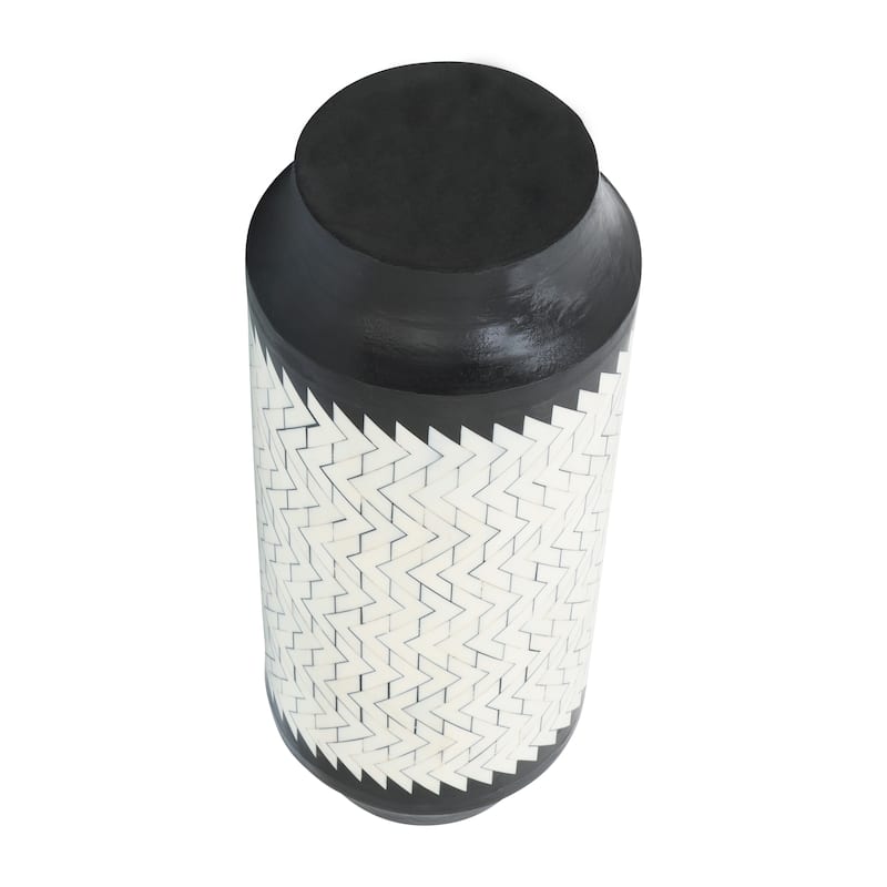 Resin 14"h Chevron Vase, Blk, white 14.0"H