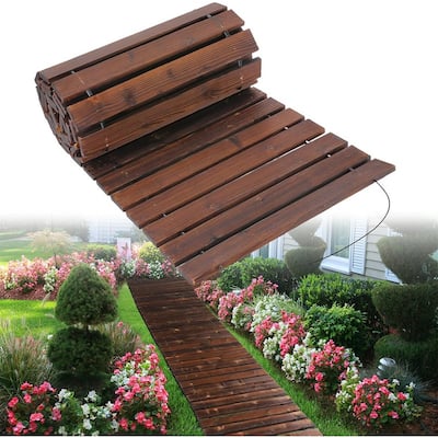 8.2ft Wooden Garden Pathway, Carbonized Pine Roll-Out Walkway for Patio or Backyard