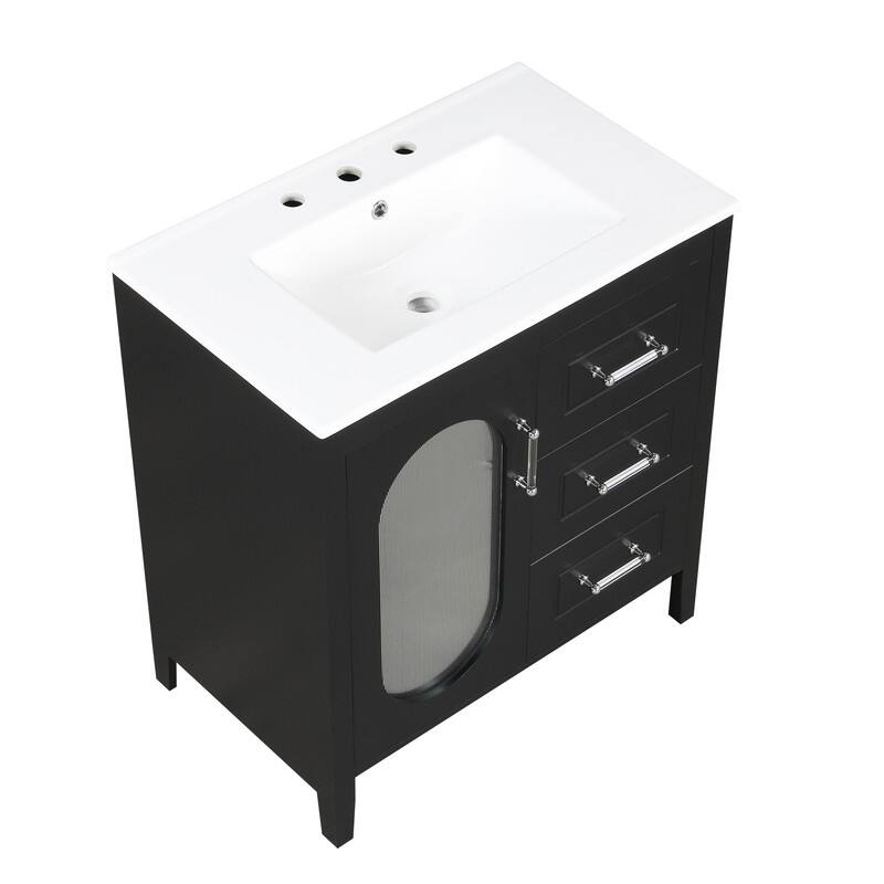 30" Bathroom Vanity with Sink, Bathroom Vanity Cabinet with 2 Drawers and Door, Adjustable Shelf