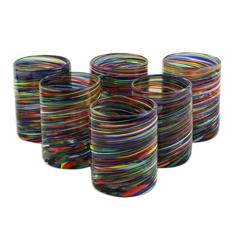 Novica Handmade Spiral Crayons Glass Rocks Glasses (Set Of 6)