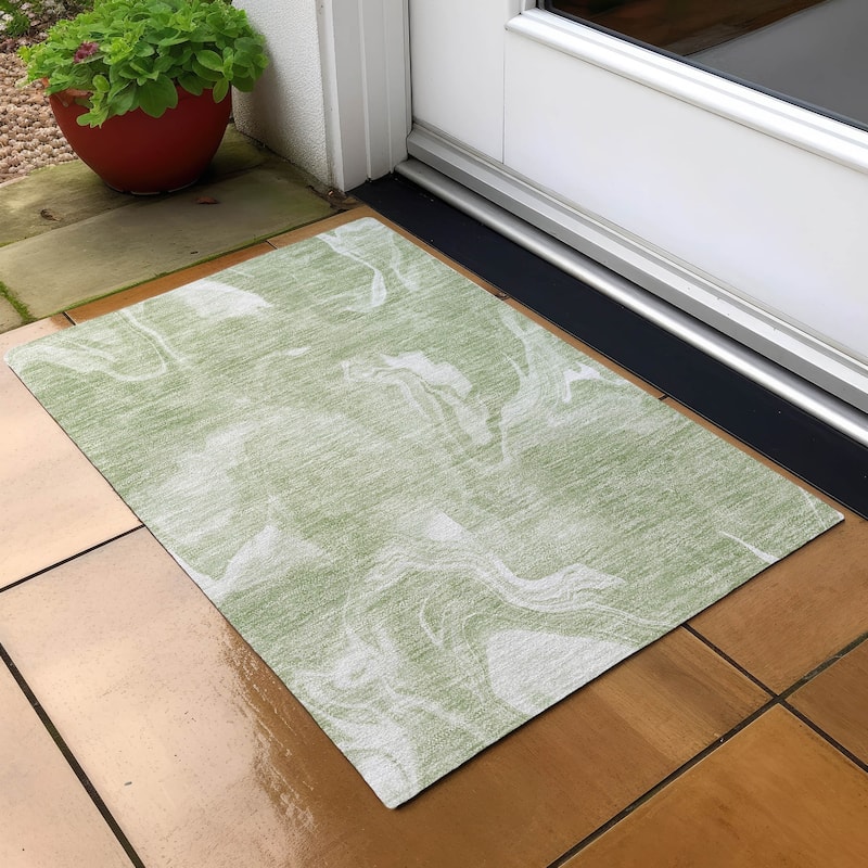 Machine Washable Indoor/ Outdoor Chantille Abstract Motion Rug - Aloe - 1'8" x 2'6"