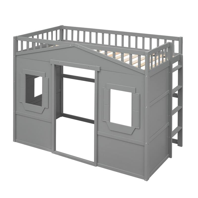 Castle Style Solid Pine Loft Bed with Ladder, Guard Rails