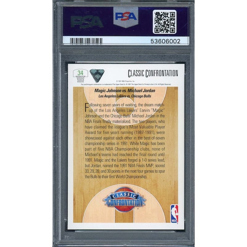 Michael Jordan Magic Johnson 1991 Upper Deck Basketball Card #34 Graded PSA 9 - 8'6" x 11'6"