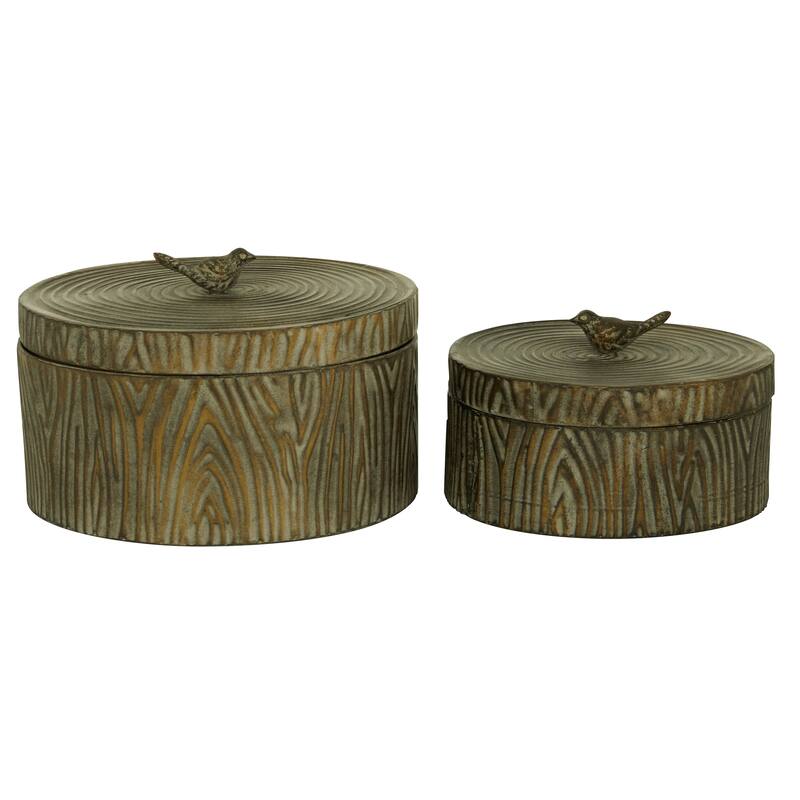 Bronze Metal Carved Bird Living Room Decorative Jars (Set of 2)