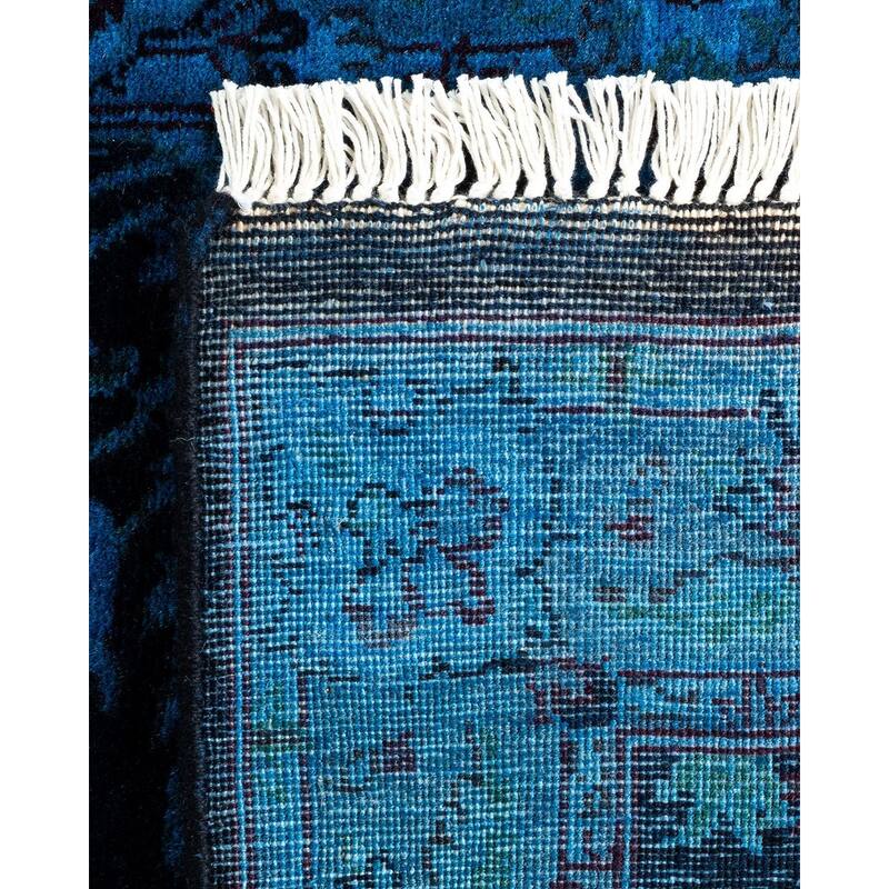 Overton Hand Knotted Wool Vintage Inspired Modern Contemporary Overdyed Blue Runner Rug - 2' 7" x 10' 5"