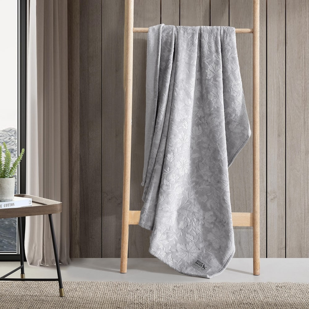 Eddie Bauer Woodblock Floral Embossed Signature Plush Throw Blanket