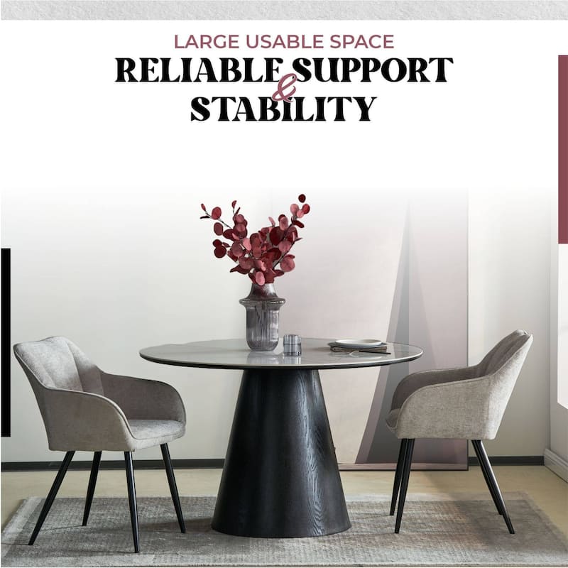 47" Round Dining Table with Sintered Stone Top and Ash Wood Base Riven Series