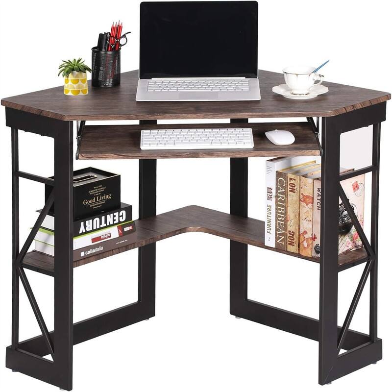 Corner Computer Desk - 41"W x 28"D x 30"H - Rustic Natural Brown