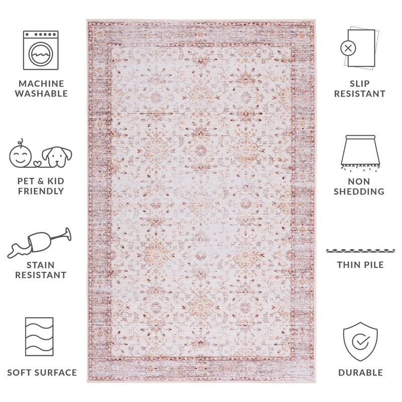 SAFAVIEH Tucson Machine Washable Slip Resistant Riham Oriental Rug