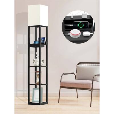 5 Shelf Floor Lamp With Drawer And 2 Charging Ports