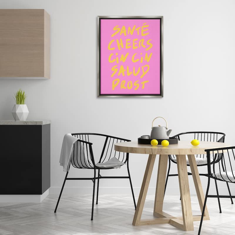 Stupell Multilingual Cheers on Pink Framed Floater Canvas Wall Art Design By House of Lulu