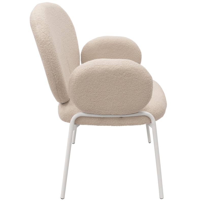 Celestial Boucle Dining Chairs in White Iron Legs by LeisureMod