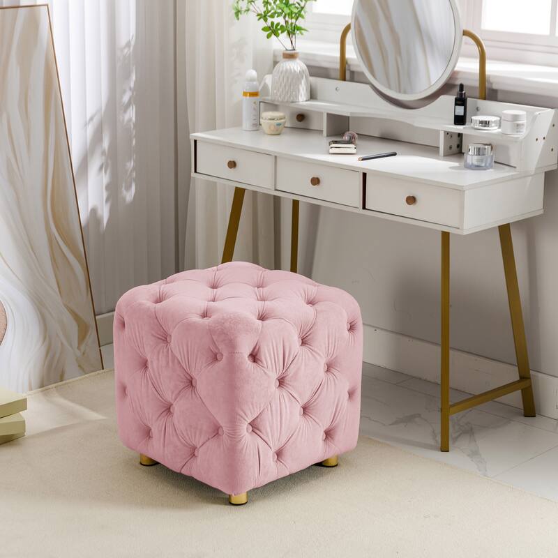 Velvet Upholstered Ottoman,Exquisite Small End Table,Soft Foot Stool,Dressing Makeup Chair,Seat for Living Room