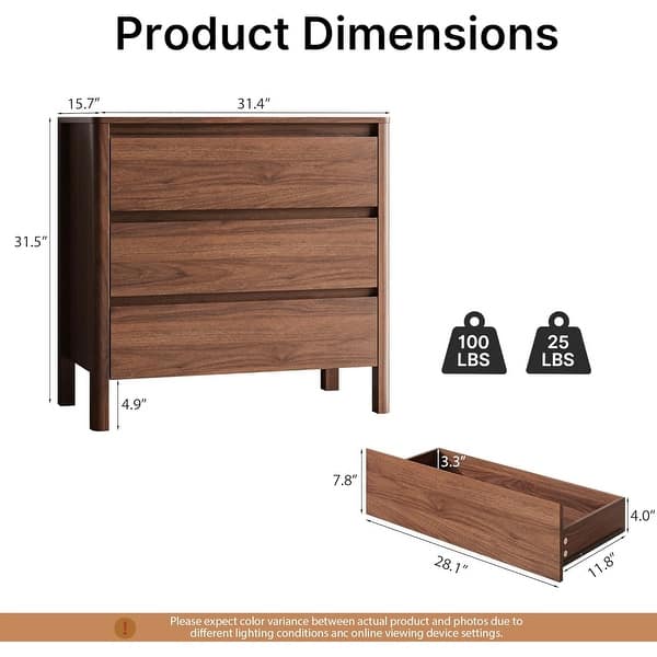 dimension image slide 0 of 7, FURNIWAY Walnut Drawer Tall Dresser, Modern Chest with Hidden Handles, Storage Organizer