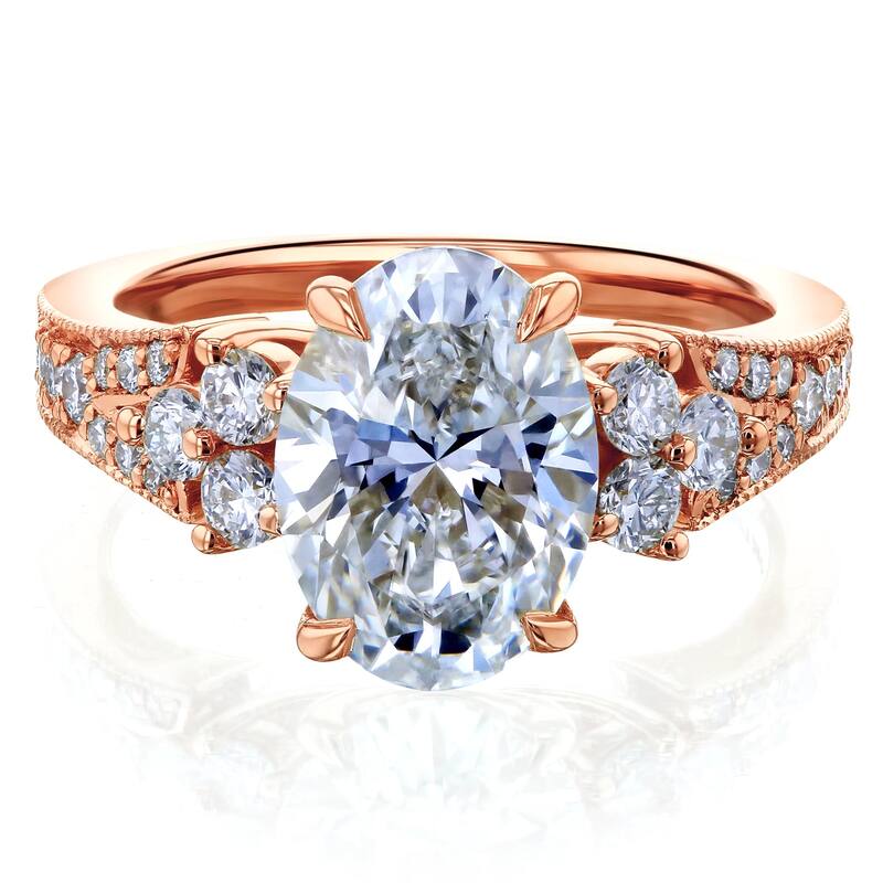 Kobelli 2.45 Carat Lab Grown Diamond Certified 14k Solid Gold Oval & Side Cluster Interlaken Engagement Ring (EF/VS) - Rose - 4