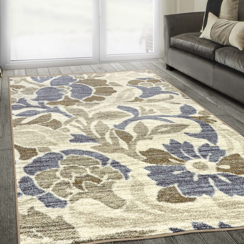 Superior Roselyn Traditional Oversized Floral Scroll Non-Slip Area Rug - 5' x 8' - Cream/Beige