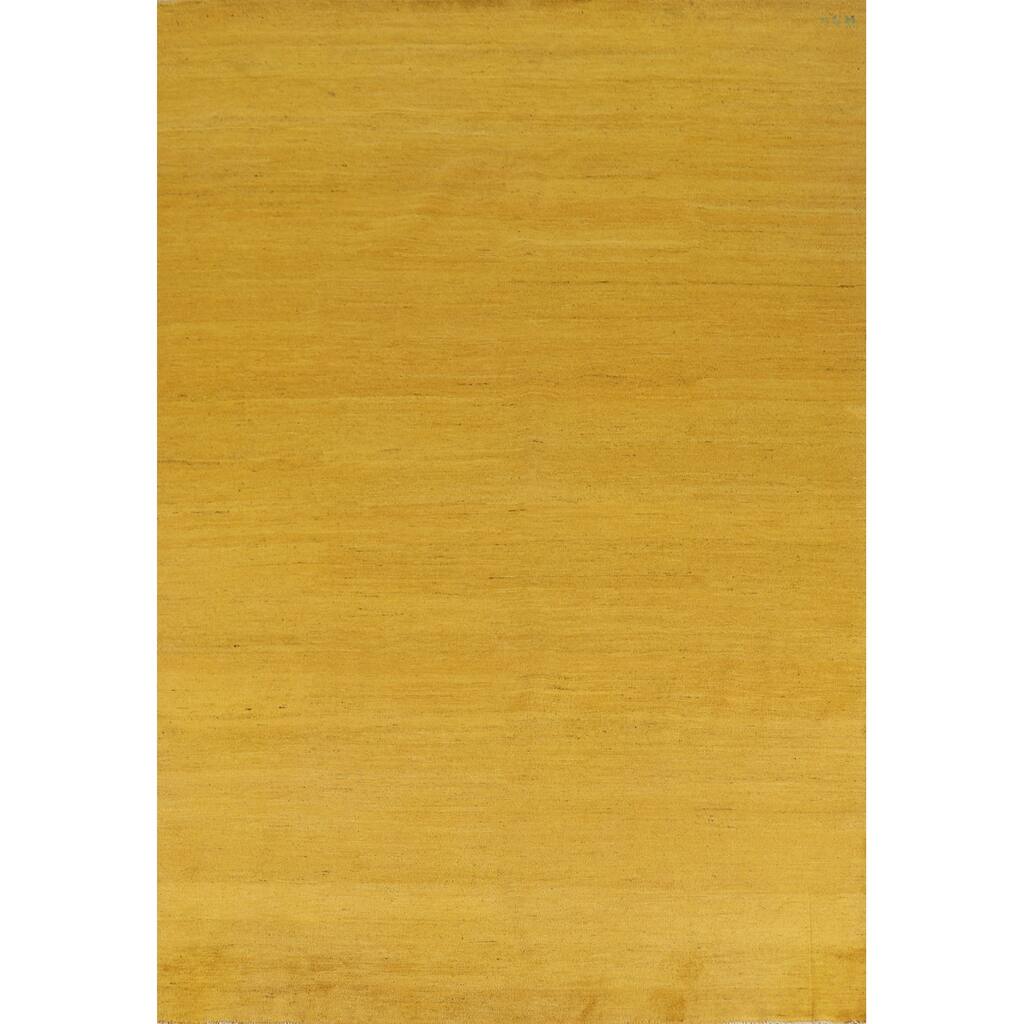 Modern Yellow Gabbeh Oriental Area Rug Tribal Hand-Knotted Wool Carpet - 6'6" x 9'6"