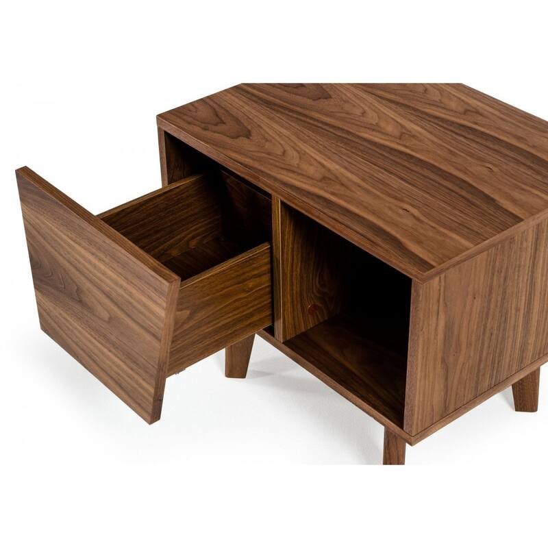 24-Inch Walnut Nightstand with Soft Close Drawer MDF Frame Storage Shelf for Bedroom - Walnut