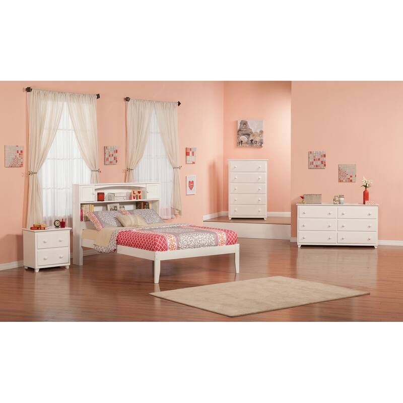 AFI Newport Full Size Platform Bed with Charging Station in White - White - Full