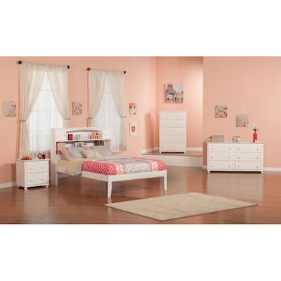 AFI Newport Full Size Platform Bed with Charging Station in White