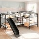preview thumbnail 2 of 7, L-Shaped Twin Metal Bunk Kids Bed Frame with Slide, 4-Beds in 1, Black