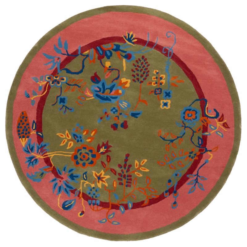 SAFAVIEH Handmade Metro Iroda French Country Wool Rug - 6' Round - Green/Pink