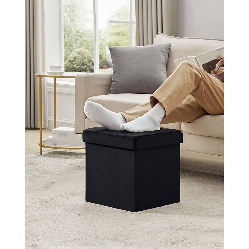 Velvet Foldable Storage Ottoman with Padded Seat and Hidden Compartment for Living Room or Entryway