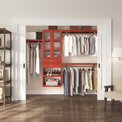 John Louis Home Solid Wood Walk-In Closet Ssytem with2-Drawers and Doors Red Mahogany