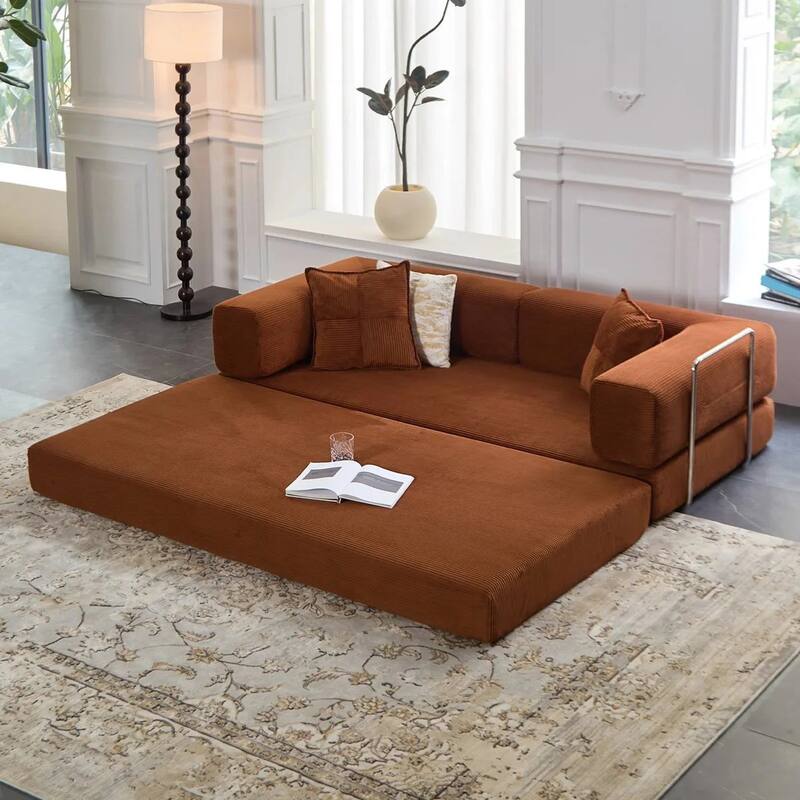 78.8"Convertible Sleeper Sofa Bed With Pillow Compression Sofa Comfy Futon Couch Lounge Sleeper Bed - Dark Orange