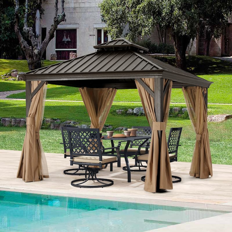 ABCCANOPY Outdoor Hardtop Gazebo with Galvanized Steel Double Roof - 10x10 - Khaki