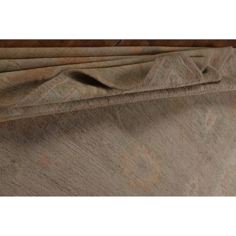 Beige Oushak Turkish Area Rug Hand-Knotted Transitional Wool Carpet - 8'3"x 9'8"