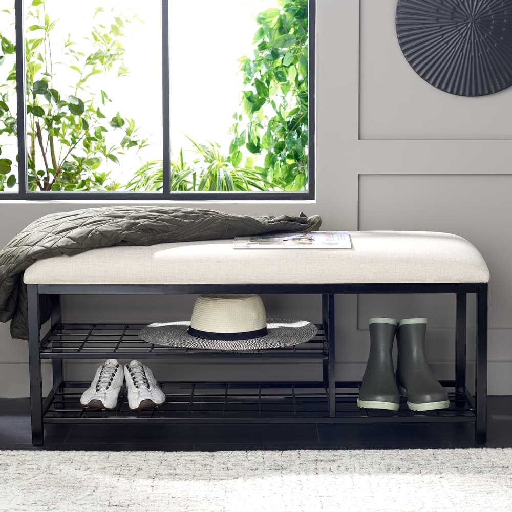 SAFAVIEH Yael Open Shelf Bench with Cushion - 42" W x 15" D x 18" H - 42Wx15Dx18H