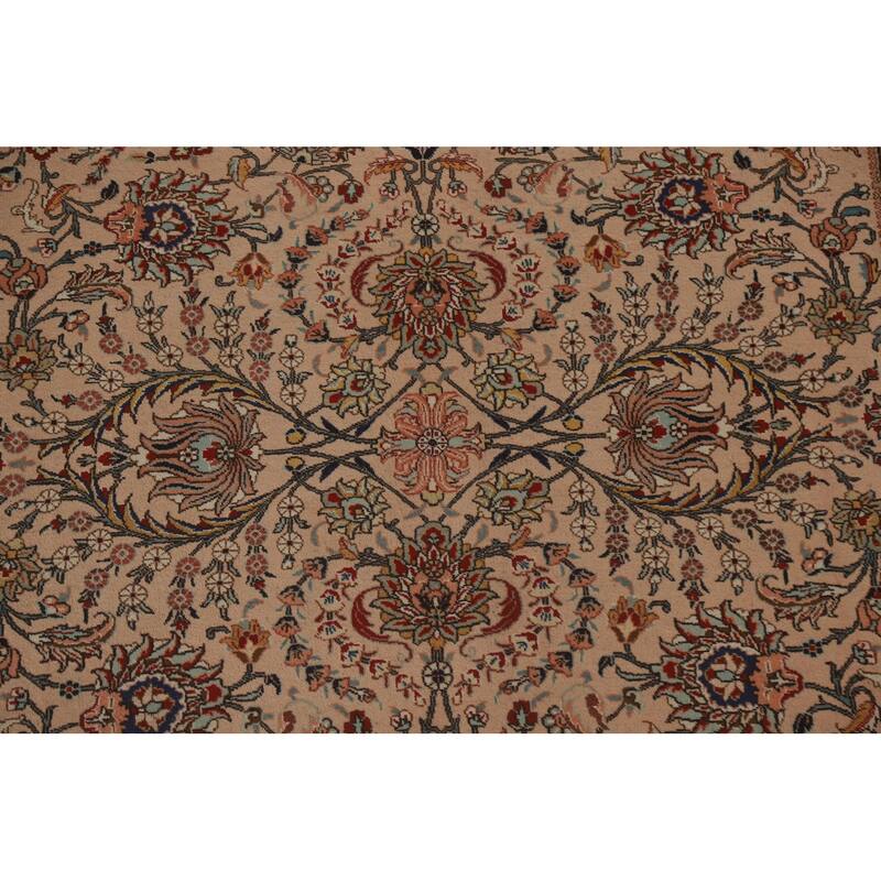 Hand Knotted Oriental 100% Wool Carpet Traditional All-Over Peach Tabriz Area Rug - 11' 2'' X 7' 7''