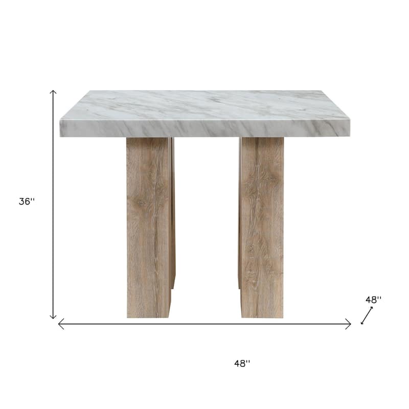 HomeRoots 48" White and Natural Wood And Faux Marble Square Counter Height Bar Table - 48.00 in. x 36.00 in. x 48.00 in.