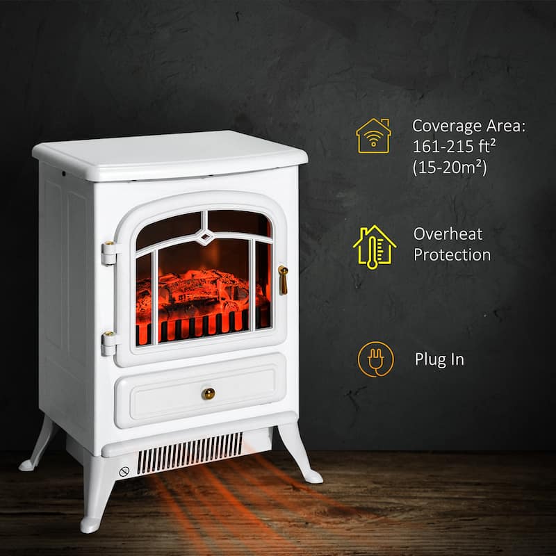 HOMCOM 1500W Portable Electric Fireplace Heater with 216 Sq. Ft. Radius