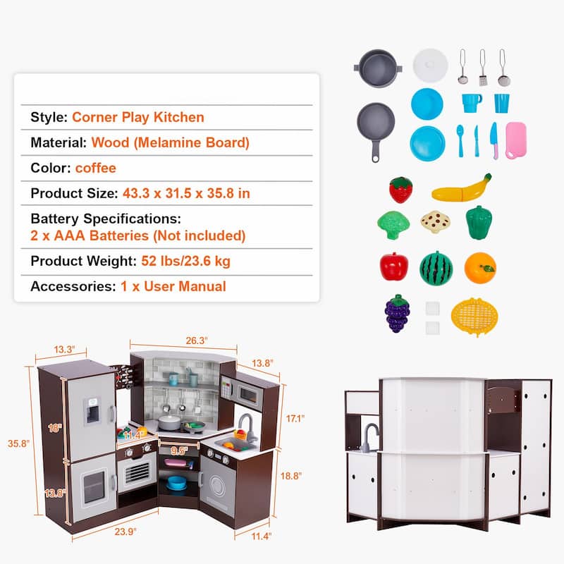 24 Piece Kids Kitchen Playset Cooking Play Toy with Storage Space Perfect Gift for Kids - 43.3 x 31.5 x 35.8 in