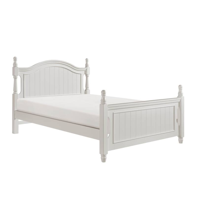 Classic White Full Size Poster Bed with Headboard and Footboard, Traditional Wooden Bedroom Furniture