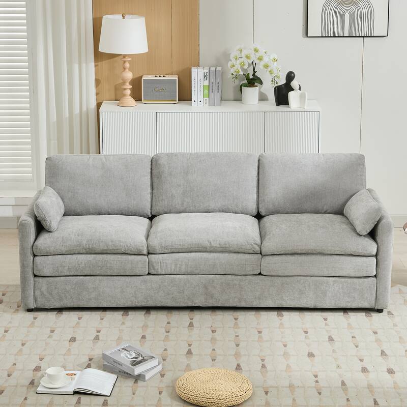 Chenille Upholstered 3 Seater Sofa, Cloud Sofa with Removable Lumbar Pillow, Oversized Sofa with Double Cushion