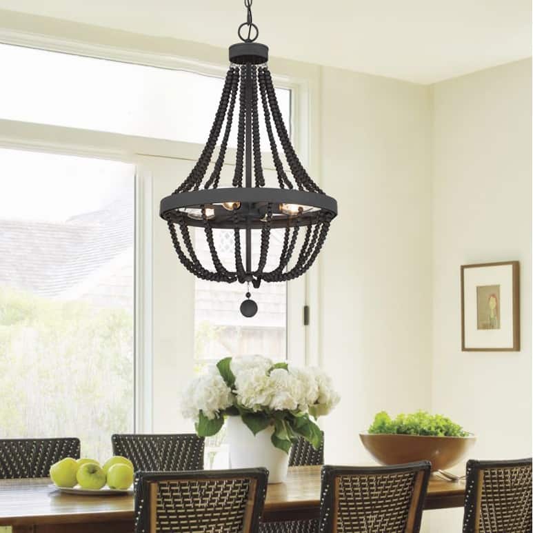 Cauhu 4-light Farmhouse Coastal Beaded Empire Chandelier for Dining Room - 16'' W x 16'' D x 27'' H - Aged Zinc