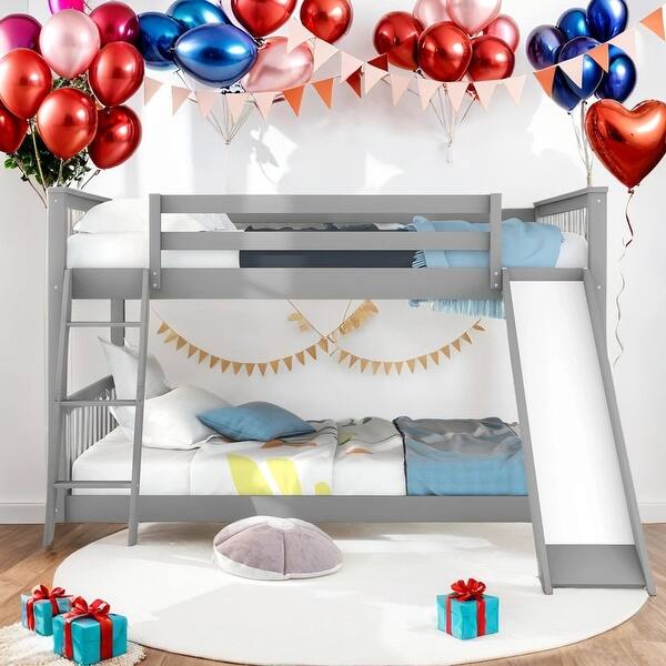 slide 2 of 26, Modern Full Over Full Bunk Bed With Convertible Slide And Ladder for Bedroom Grey