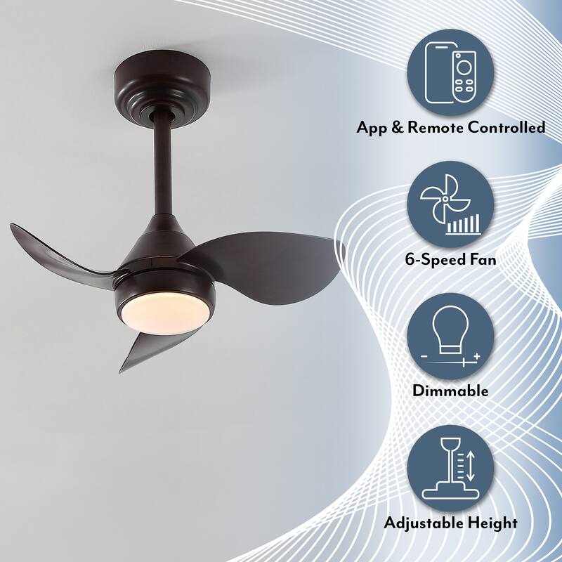 22" Smart LED Ceiling Fan, 6-Speed, Dimmable, App & Remote Control