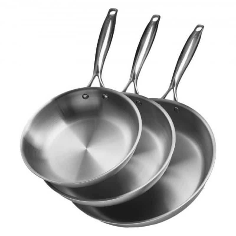 3-Piece Stainless Steel Skillet Set Even Heat Distribution Frying Pans for All Cooktops - Large Pan Size: 22 x 13 x 5 in